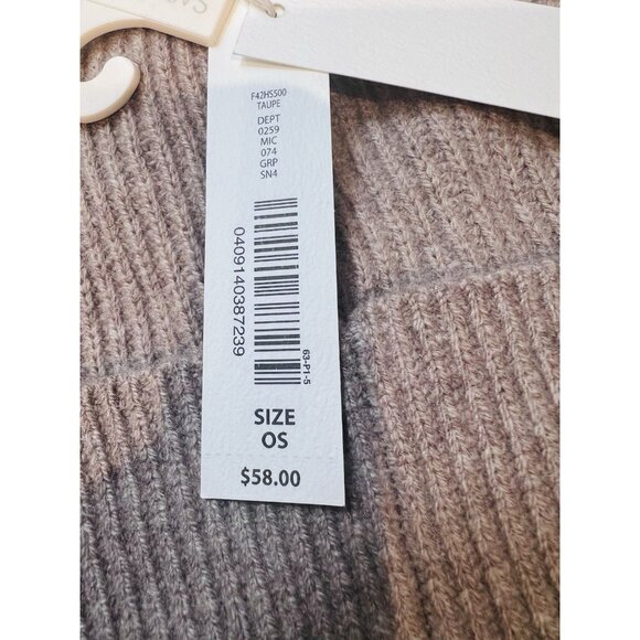 SASSO + SMYTH Ribbed Cuff Faux Fur Pom Beanie in Taupe #F42HS500 NWT - Picture 4 of 6